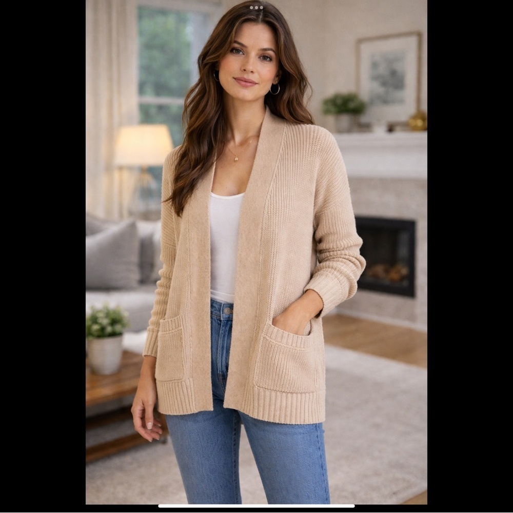 Abercrombie & Fitch Ribbed Knit Boyfriend Cardigan Tan Size S